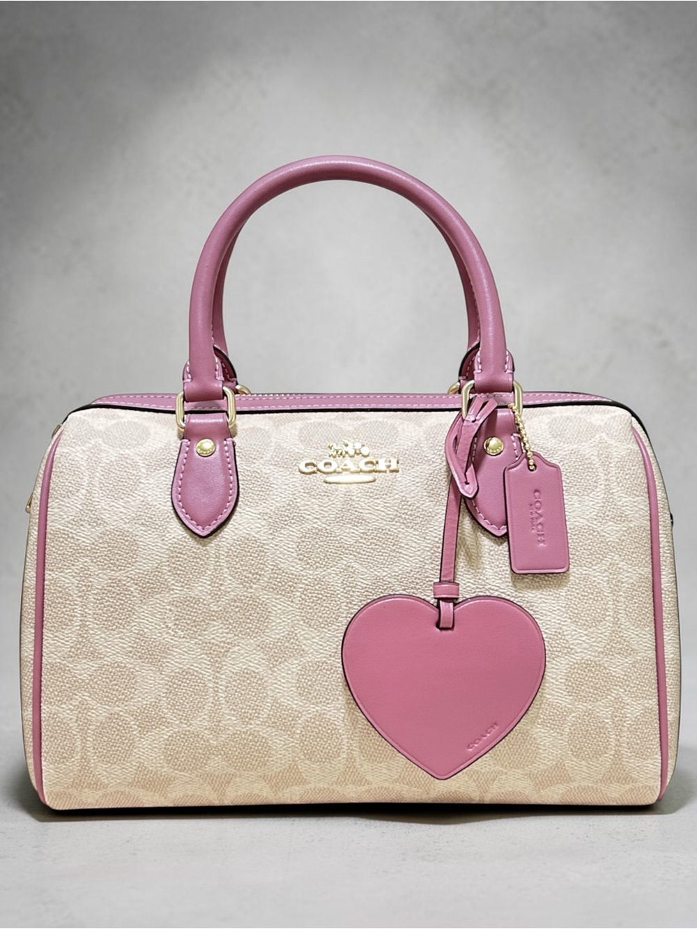 COACH Rowan Heart Charm Signature C Coated Canvas and Smooth Leather Crossbody